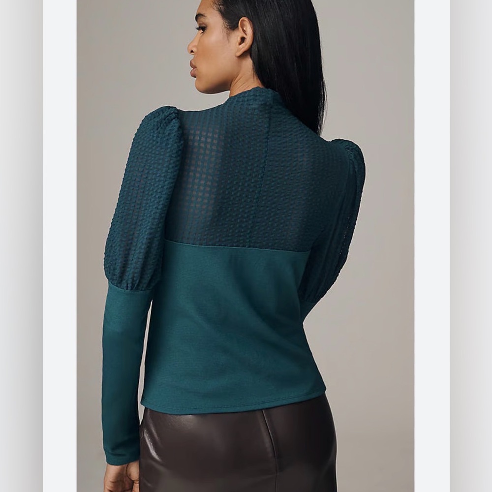 Maeve Teal Textured Puff Sleeve Top - Picture 3 of 16
